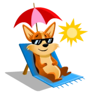 ✈ perro, sol, playa, verano, corgi, relajación, dibujo animado telegram sticker