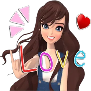 🤘 LOVE amor, desenho animado, menina, coração, fofo telegram sticker