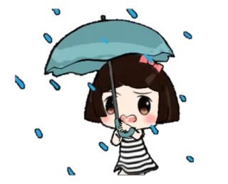 ☔ Regenschirm, Regen, traurig, niedlich, Cartoon, Mädchen telegram sticker