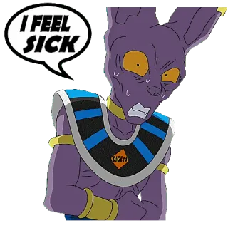🤕 Beerus Dragon Ball Super I FEEL SICK 动漫, 卡通, 角色, 紫色, 生病, 龙珠, 破坏神 telegram sticker