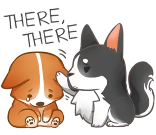 😞 THERE, THERE dog, cute, sad, comfort, corgi, cartoon, pet telegram sticker