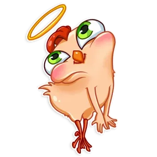 😇 uccello, pollo, animale, cartone animato, angelo, aureola, divertente, carino whatsapp sticker