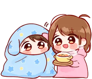 🤧 Cartone animato, Carino, Famiglia, Ragazza, Chibi, Adesivo, Illustrazione telegram sticker