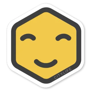 😌 CITYLIFE 笑顔, 顔, 黄色, 六角形, 都会生活 whatsapp sticker