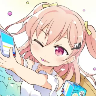 🥮 anime, meisje, schattig, cartoon, roze haar, knipogen telegram sticker