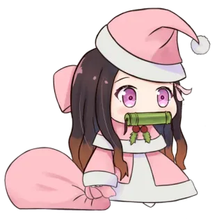 🎄 Nezuko Kamado Demon Slayer anime, chibi, Christmas, Nezuko, Demon Slayer, cute, kawaii, pink telegram sticker