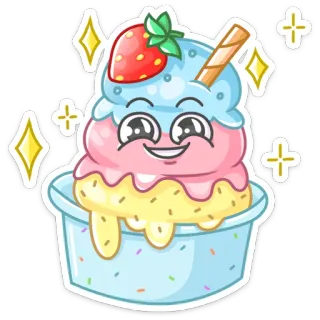 🍧 ice cream, dessert, sweet treat, kawaii, strawberry, cute, cartoon, food whatsapp sticker