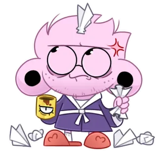 😠 cartoon, character, angry, tired, coffee, paper, sleepy, robe telegram sticker