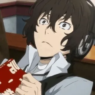 🥂 Osamu Dazai Bungo Stray Dogs anime, personagem, menino, cabelo castanho, olhando para cima telegram sticker