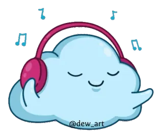 🎧 @dew_art 구름, 헤드폰, 음악, 귀여운, 만화, 미술 telegram sticker