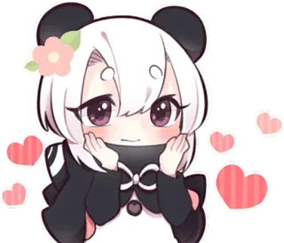 🙂 Anime, Panda, Lindo, Kawaii, Chica, Corazones, Sticker telegram sticker