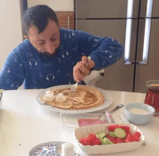 🥪 comida, desayuno, panqueques, hombre, comiendo telegram sticker