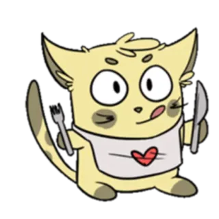 🍽 cat, cartoon, animal, cute, food, bib, heart, fork, knife telegram sticker