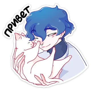 👋 Привет Anime, Gato, Saudação, Russo, Fofo, Desenho animado whatsapp sticker