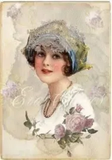 😊 mulher, retrato, vintage, flores, chapéu, renda, arte whatsapp sticker