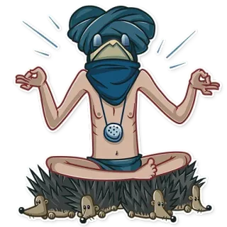 👳 uccello, meditazione, riccio, yoga, animale, cartone animato, pace, zen whatsapp sticker