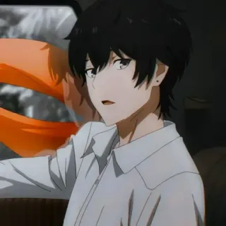 🕳 Anime, Chico, Pelo Negro, Camisa Blanca, Dibujos Animados, Masculino whatsapp sticker