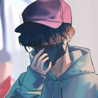 😂 osoba, maska, czapka, ilustracja, anime, chłopak, styl telegram sticker