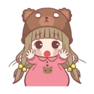 🤗 Мультфильм, Милый, Девушка, Аниме, Шапка медведь, Каваи telegram sticker