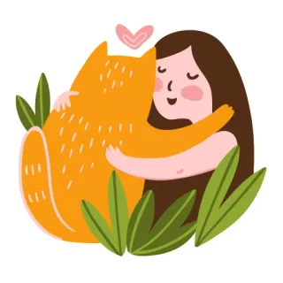 🙏 ragazza, gatto, abbraccio, amore, animale domestico, amicizia, piante, cuore telegram sticker