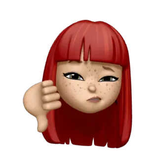 👎 Emoji, Pollice verso il basso, Non mi piace, Negativo, Rifiuto, Ragazza, Capelli rossi telegram sticker