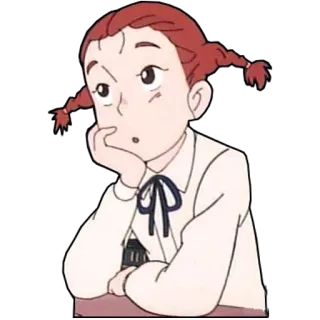😯 anime girl, cartoon, red hair, pigtails, thinking, cute, animation telegram sticker