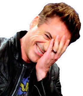🤣 Robert Downey Jr. actor, laughing, facepalm, man, celebrity, leather jacket telegram sticker