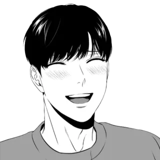 😄 ยิ้ม, มีความสุข, ผู้ชาย, ผู้ชาย, คน, อนิเมะ, ขาวดำ telegram sticker