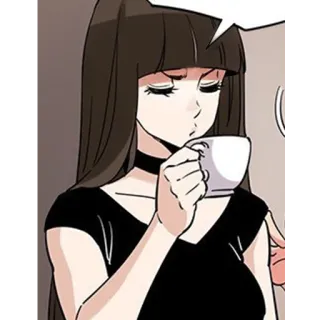 🖤 woman, cartoon, anime, girl, drink, coffee whatsapp sticker