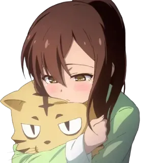😔 anime, girl, cute, hug, cat, cartoon telegram sticker