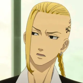 😒 Draken Tokyo Revengers anime, character, blonde hair, braid, tattoo, earring, Tokyo Revengers telegram sticker