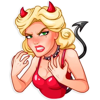 👿 devil, demon, cartoon, woman, angry, blonde, horns telegram sticker