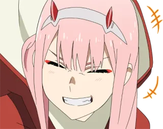 😆 Zero Two Darling in the Franxx Anime, Zero Two, Darling in the Franxx, cheveux roses, cornes, fille anime, mignon, en colère telegram sticker