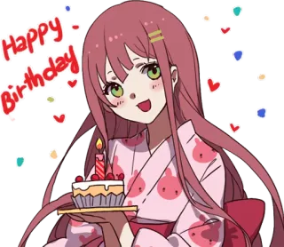 🎂 Happy Birthday день рождения, торт, праздник, аниме, девушка, каваий whatsapp sticker