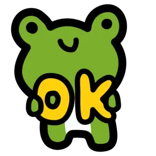 🆗 OK rã, ok, fofo, adesivo, desenho animado, verde, positivo telegram sticker