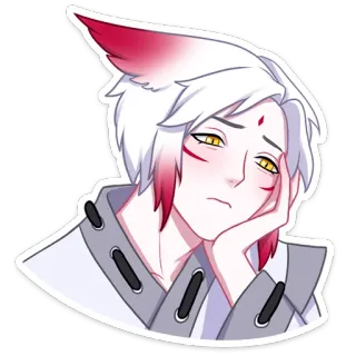 😔 Anime, Manga, Naklejka, Smutny, Lis, Białe Włosy telegram sticker