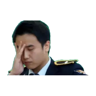 😑 Facepalm, Decepción, Frustración, Policía, Agente, Uniforme, Hombre whatsapp sticker
