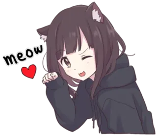 😺 meow kot, miau, słodki, dziewczyna anime, kawaii, serce, mrugnięcie, kocie uszy telegram sticker