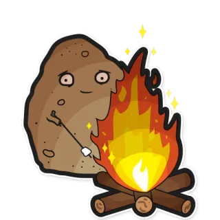 🔥 potato, marshmallow, campfire, food, cartoon, cute, funny, cooking telegram sticker