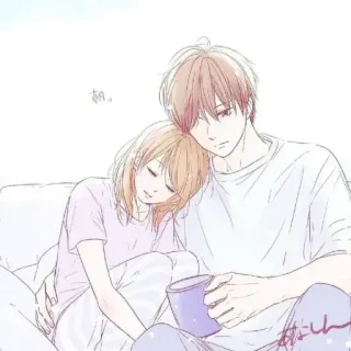 🤗 朝。 anime, couple, love, cute, sleepy, kawaii telegram sticker