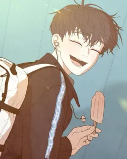 🍦 anak laki-laki, es krim, bahagia, remaja, anime, pemuda telegram sticker