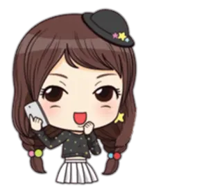 📞 desenho animado, menina, telefone, feliz, adesivo, animação, personagem telegram sticker