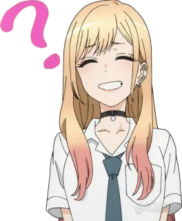 ❔ Marin Kitagawa My Dress-Up Darling Anime, Personagem, Garota, Ponto de interrogação, Cabelo loiro, Uniforme escolar, Bonito telegram sticker