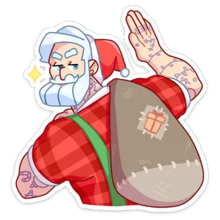 👋 Santa Claus Père Noël, Noël, fêtes, festif, dessin animé, personnage, tatoué telegram sticker