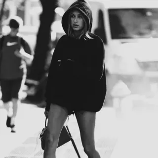 🥂 woman, street style, hoodie, shorts, model, celebrity telegram sticker