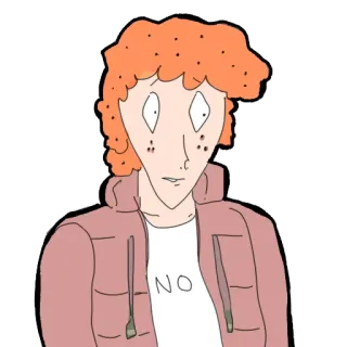 👀 NO personaje, dibujos animados, pelo naranja, pecas, chaqueta telegram sticker