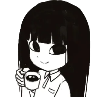 ☕ anime girl, cartoon, black and white, coffee, cute, character telegram sticker