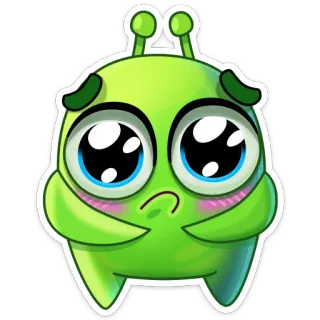 🥺 Alien, Lindo, Triste, Verde, Dibujos animados, Kawaii, Ojos grandes telegram sticker