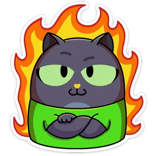 ⭐ cat, fire, flames, cartoon, sticker, animal, angry, pet telegram sticker