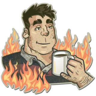 ☺️ mann, kaffee, feuer, heiß, tasse, cartoon, brennend telegram sticker